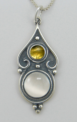 Sterling Silver Romantic Necklace White Moonstone And Citrine